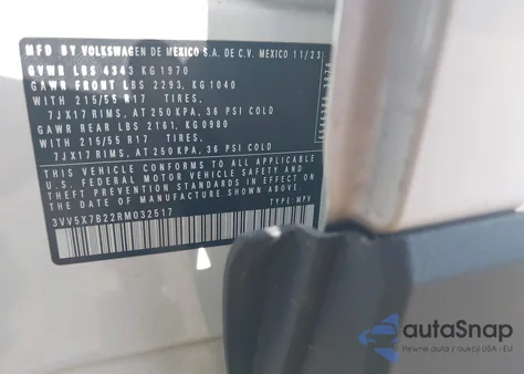 2024 Volkswagen Taos 1.5T S from USA, damaged, VIN 3VV5X7B22RM032517